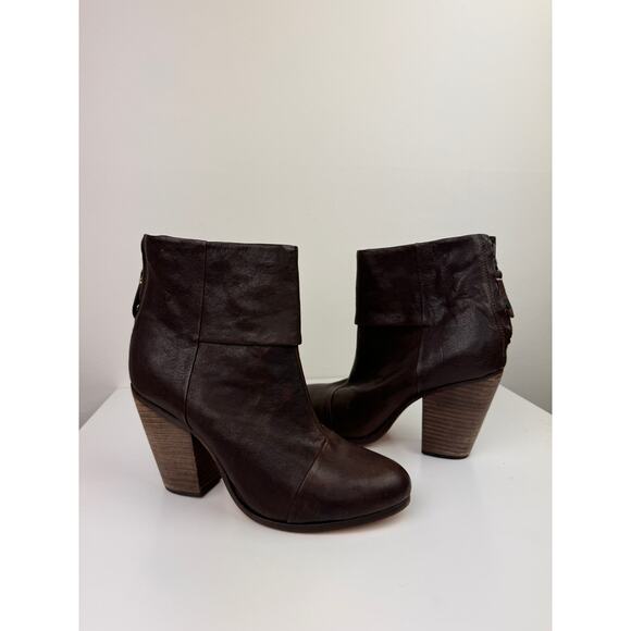 RAG & BONE Newbury Womens Brown Leather Stacked Heel Almond Toe Ankle Boot 38.5 - Picture 2 of 8